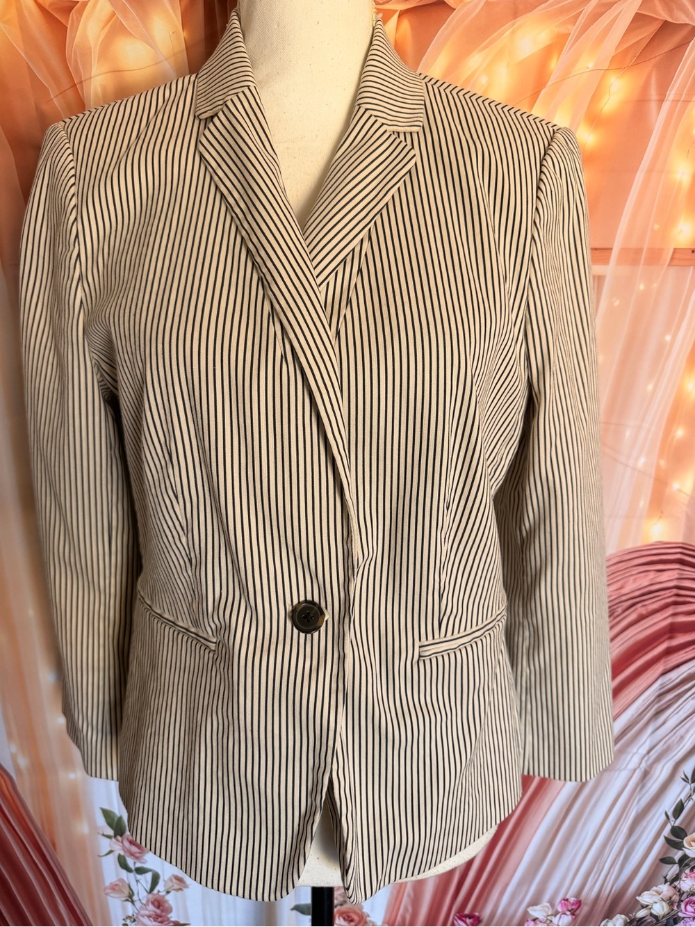 Ann Taylor Black and White Pinstripe Single-Button Blazer